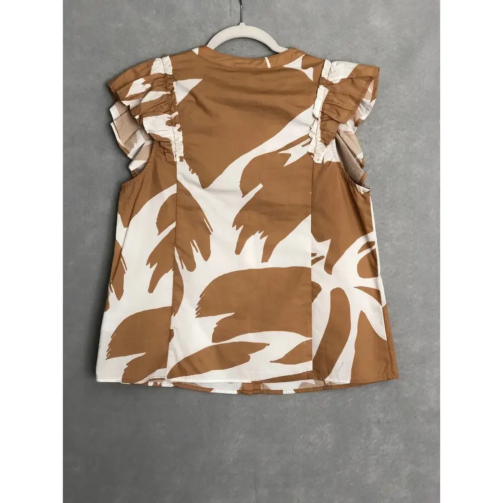 Sugarlips Poplin Top Flutter Sleeve Abstract Tropical Women's Small NEW - Picture 6 of 8
